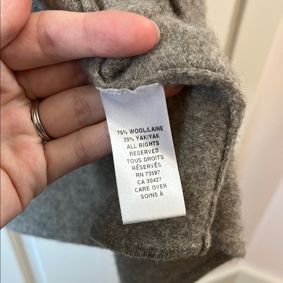 Raffi Greige Wool Yak Long Open Front Shrug with Waterfall Collar - Size Small - Picture 14 of 15